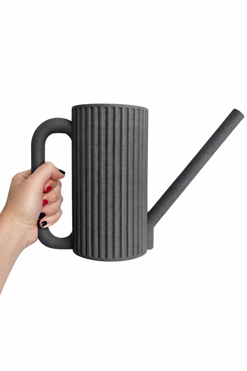 Hand holding the charcoal grey edition of the Collecticraft watering can